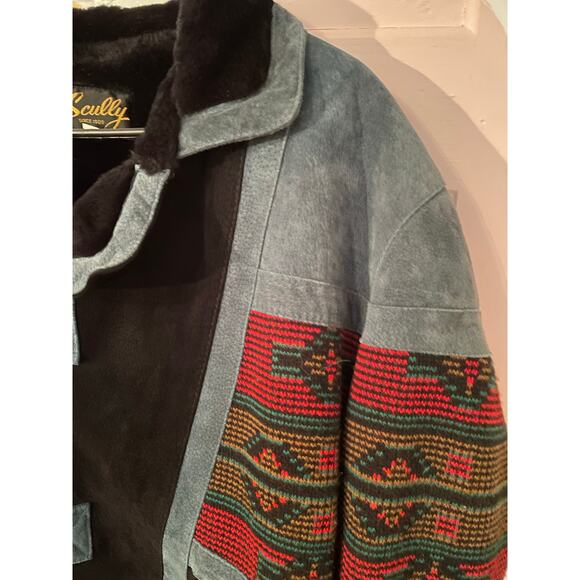 Vintage Scully Southwestern Bomber Jacket L Tapestry Suede Faux Fur - Picture 4 of 11